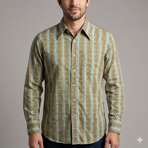 Vintage Lucky Brand Dungarees Shirt Mens Medium Stripe Long Sleeve Western 70s